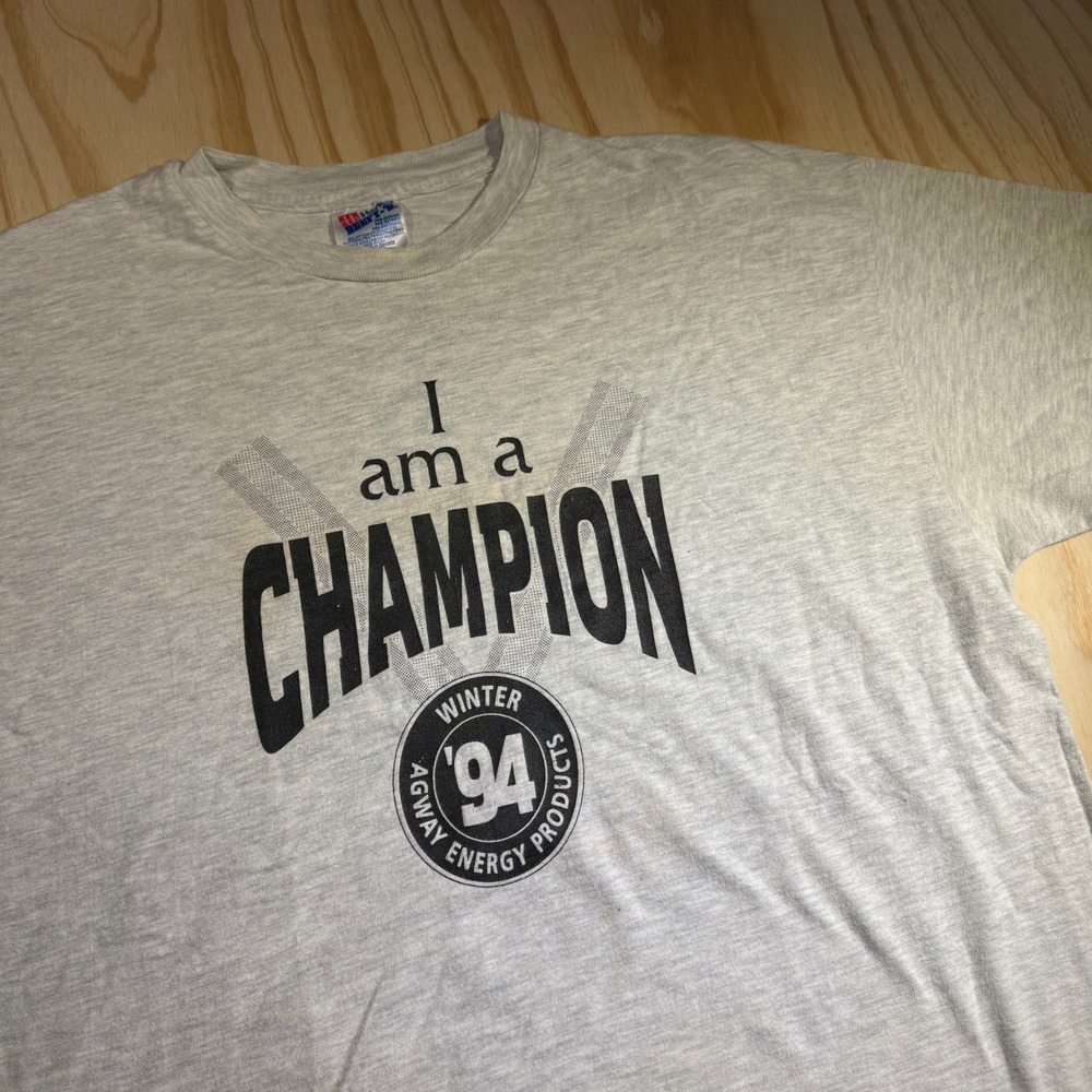 Hanes Men's Vintage I am a champion Beefy-T Graphic tee Gray 90s Winter 94 XL